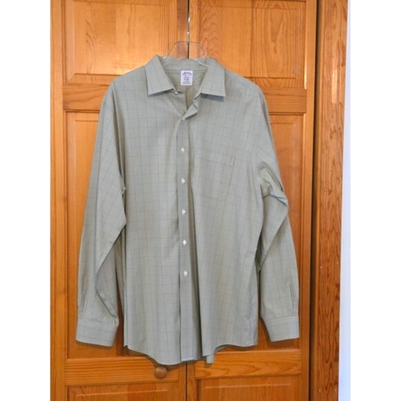 Brooks Brothers Shirt Mens 17.5 36 Green Plaid Houndstooth Button Up Long Sleeve - Picture 2 of 12